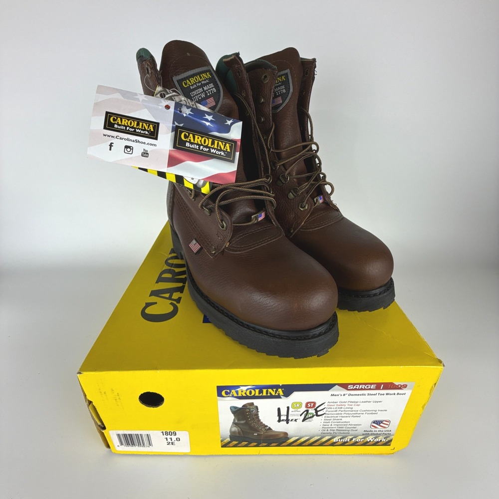 Carolina Sarge 1809 Men 8 Inch Steel Toe Work Boots Brown Leather Size 11 2E New